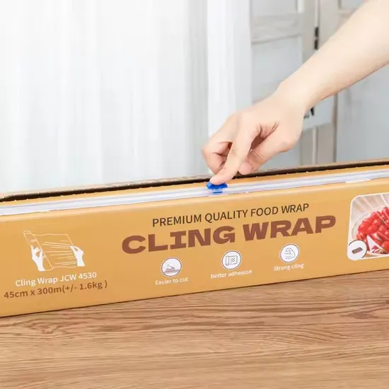 High Strength PVC Anti Fog Cling Wrap Roll Film Food Grade Plastic Wrap with Slide Cutter Packaging Logo Printing 